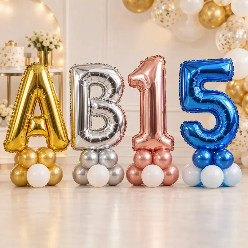 Glowing transparent LED balloons displayed beside small colorful water balloo