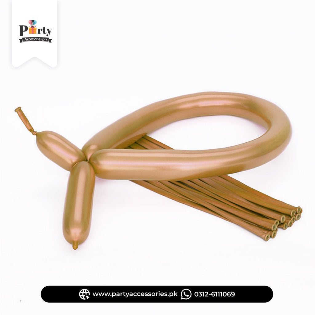 Long Strip tube shape magic twisting balloons in metallic chrome modelling balloons in brown color
