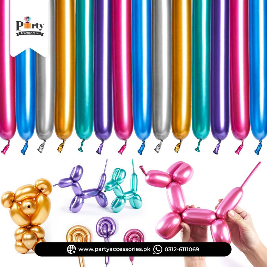 Long Strip tube shape magic twisting balloons in metallic chrome modelling balloons