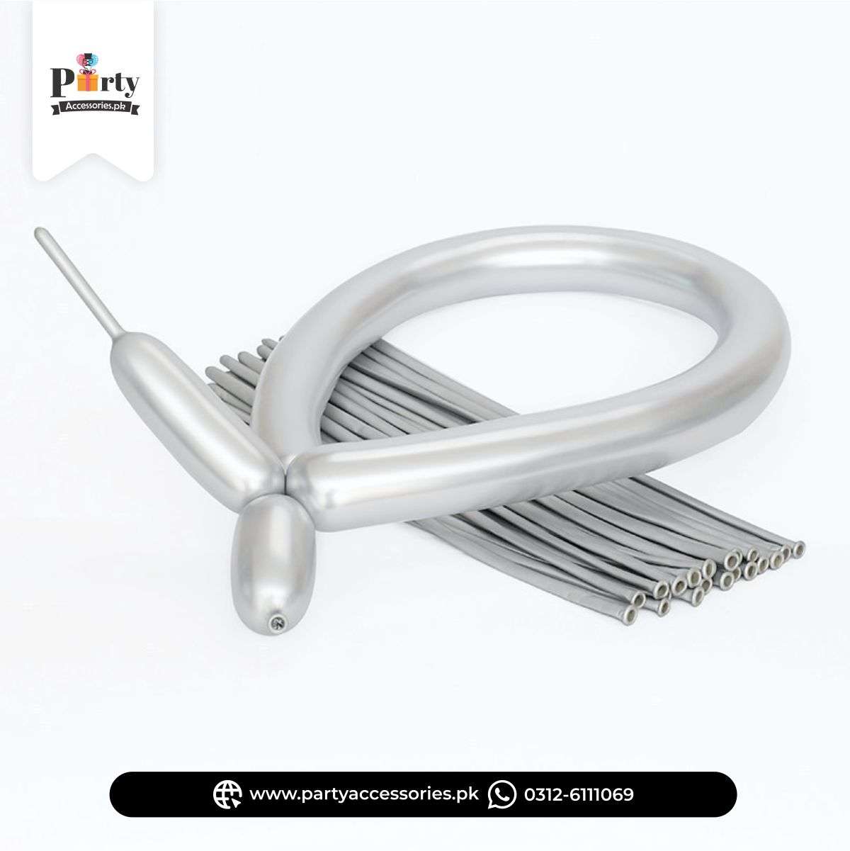 Silver color metallic chrome modelling balloons 