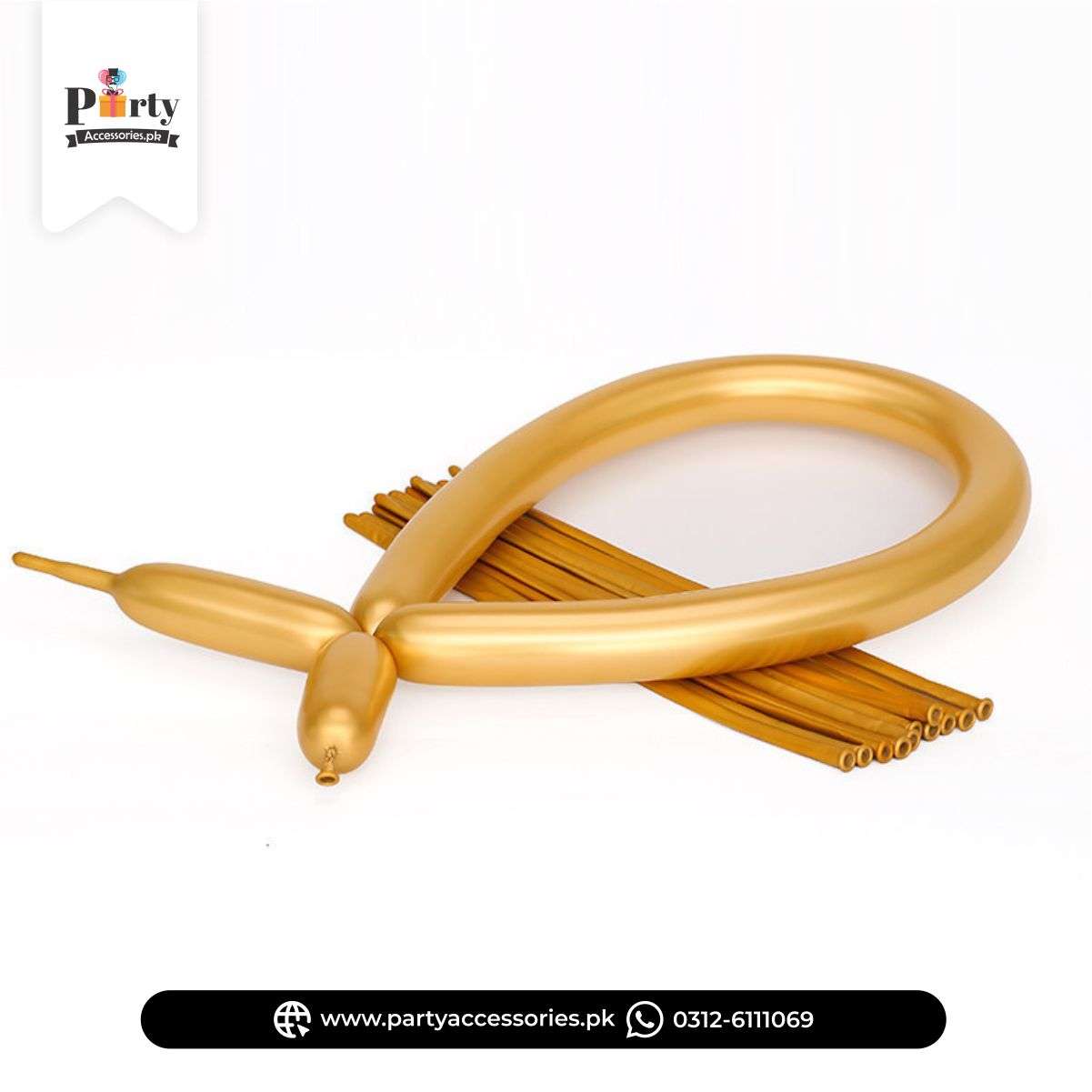 Golden Long Strip tube shape magic twisting balloons in metallic chrome modelling balloons