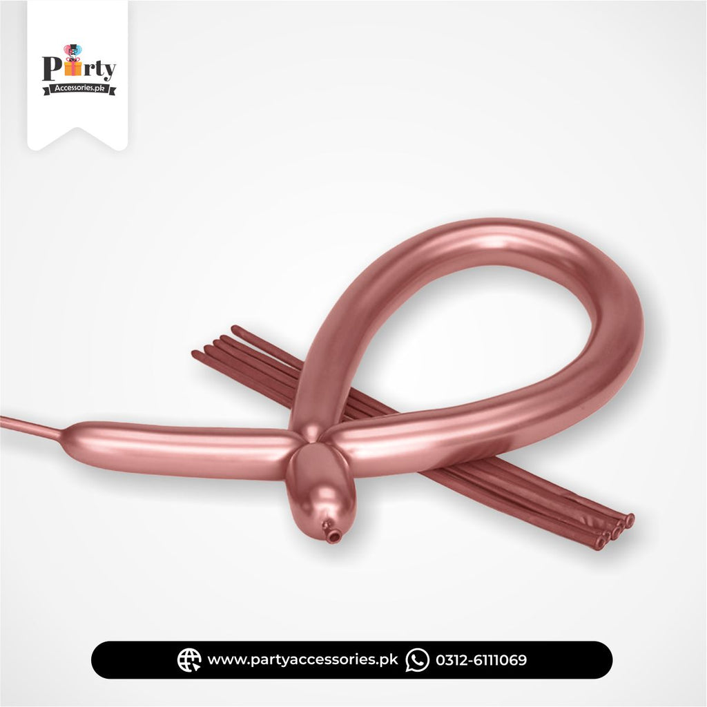 Pink Color Long Strip tube shape magic twisting balloons in metallic chrome balloons
