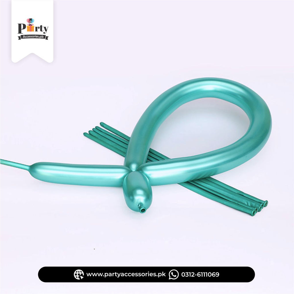 Green Color Long Strip tube shape magic twisting balloons in metallic 