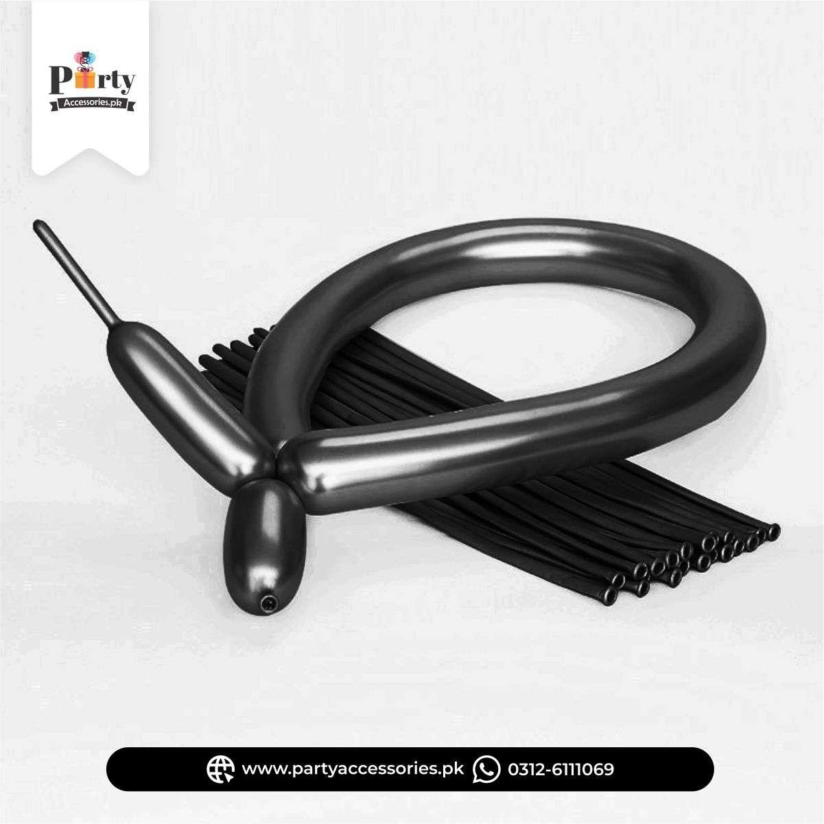 Black Long Strip tube shape magic twisting balloons in metallic chrome modelling balloons 