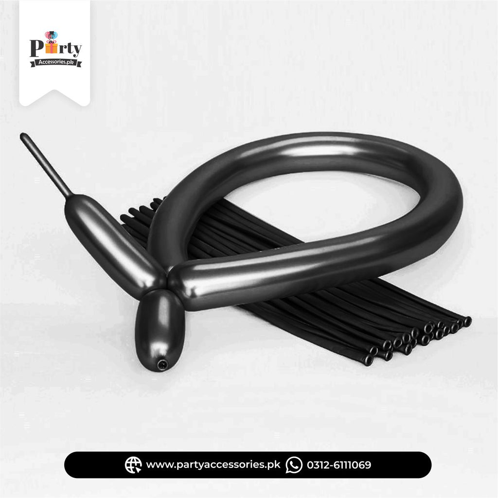 Black Long Strip tube shape magic twisting balloons in metallic chrome modelling balloons 