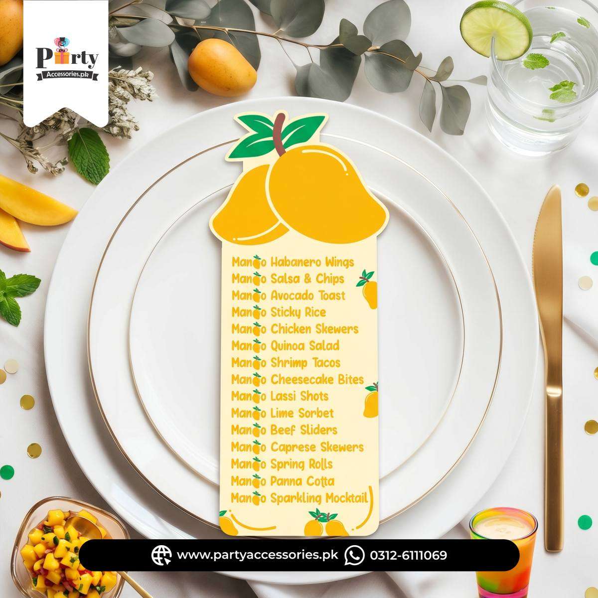 Mango Party Customized Menu Cards 
