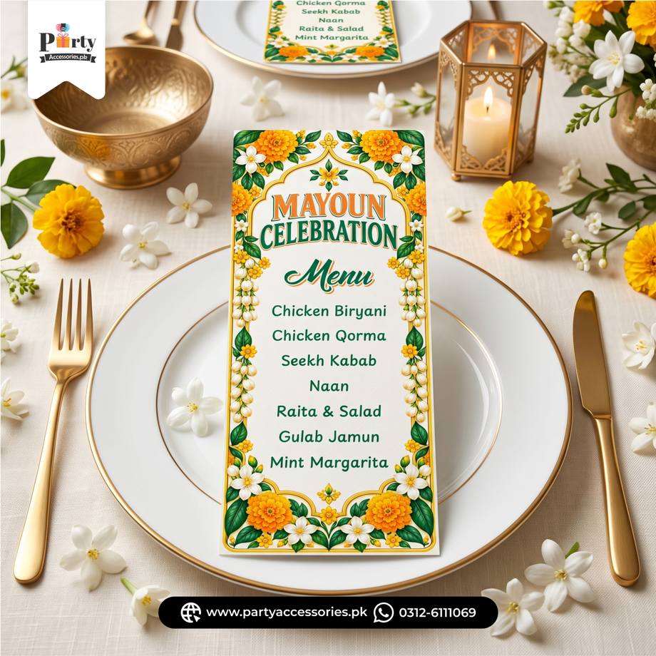Mayoun Theme Customized Menu Cards – Table Decoration (Pack of 12)