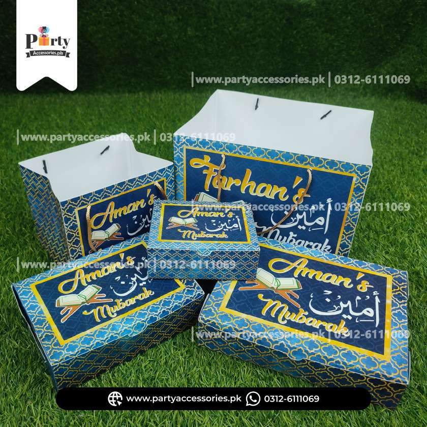 Ameen Mubarak Personalized Sweet Boxes | Customized Methai Boxes with Carry Bags