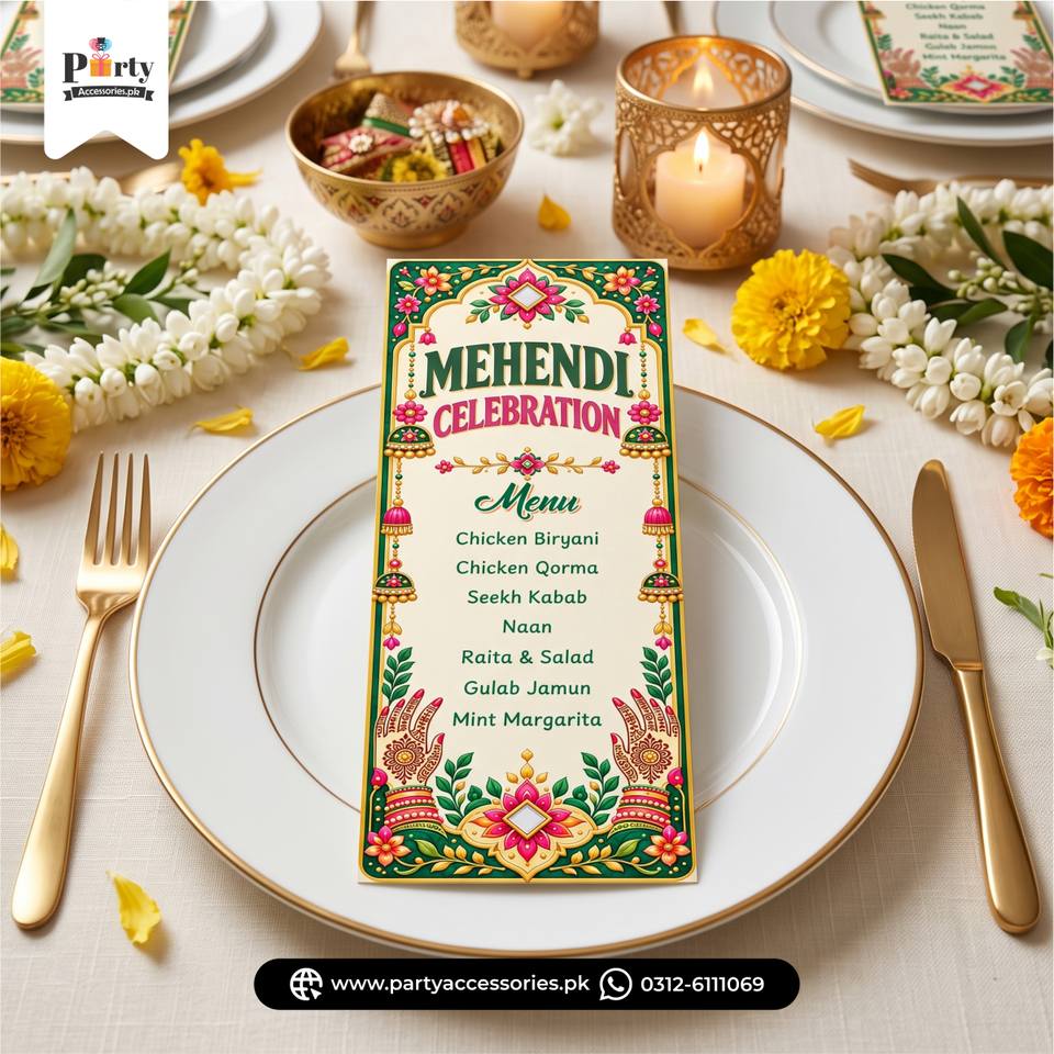Mehendi Table Menu Cards