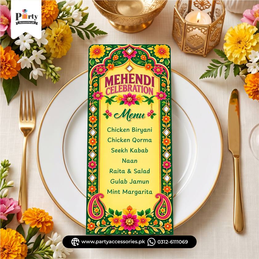 Mehendi Theme Customized Menu Cards – Table Decoration
