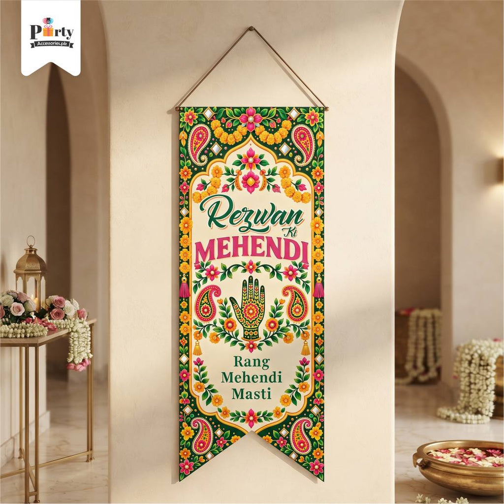 Customized Mehendi Decoration Roman Banner