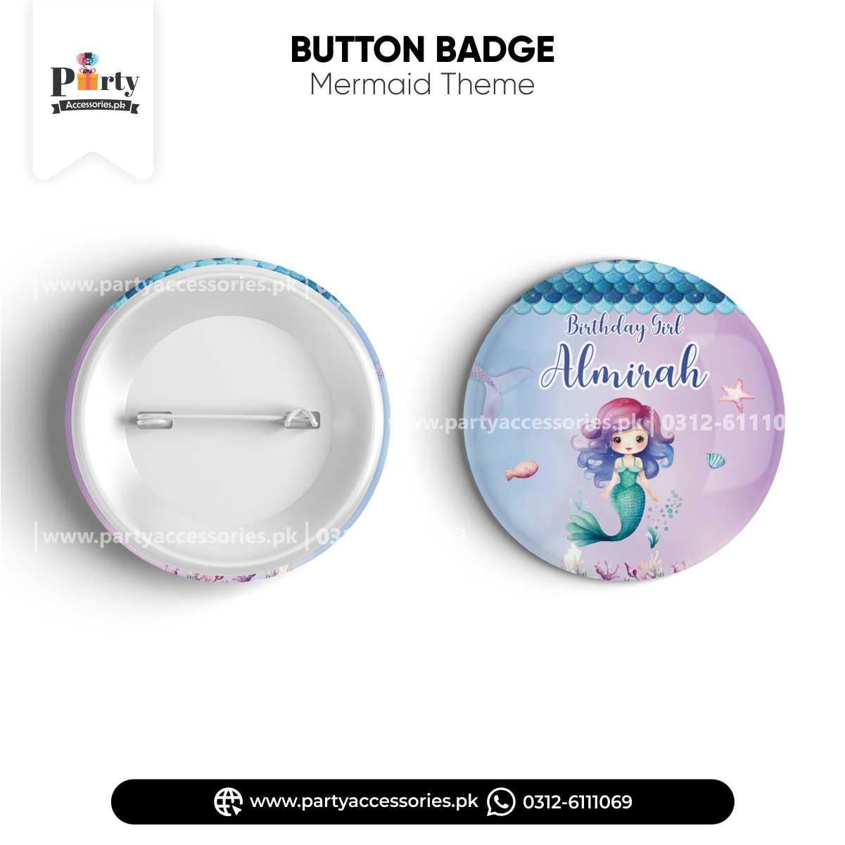 Mermaid Theme Customized Button Badge for Birthday Party Celebration 