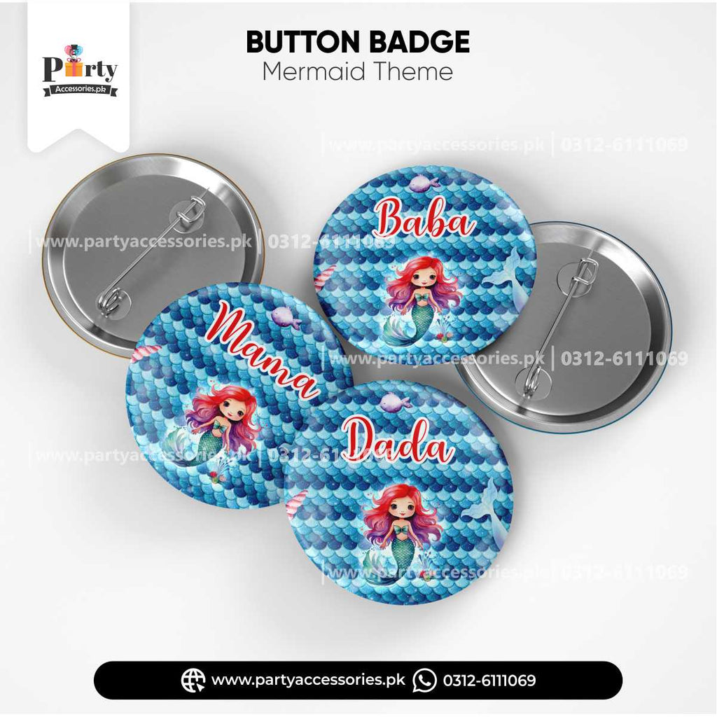 Mermaid Theme Customized Button Badges for Birthday Party Decoration