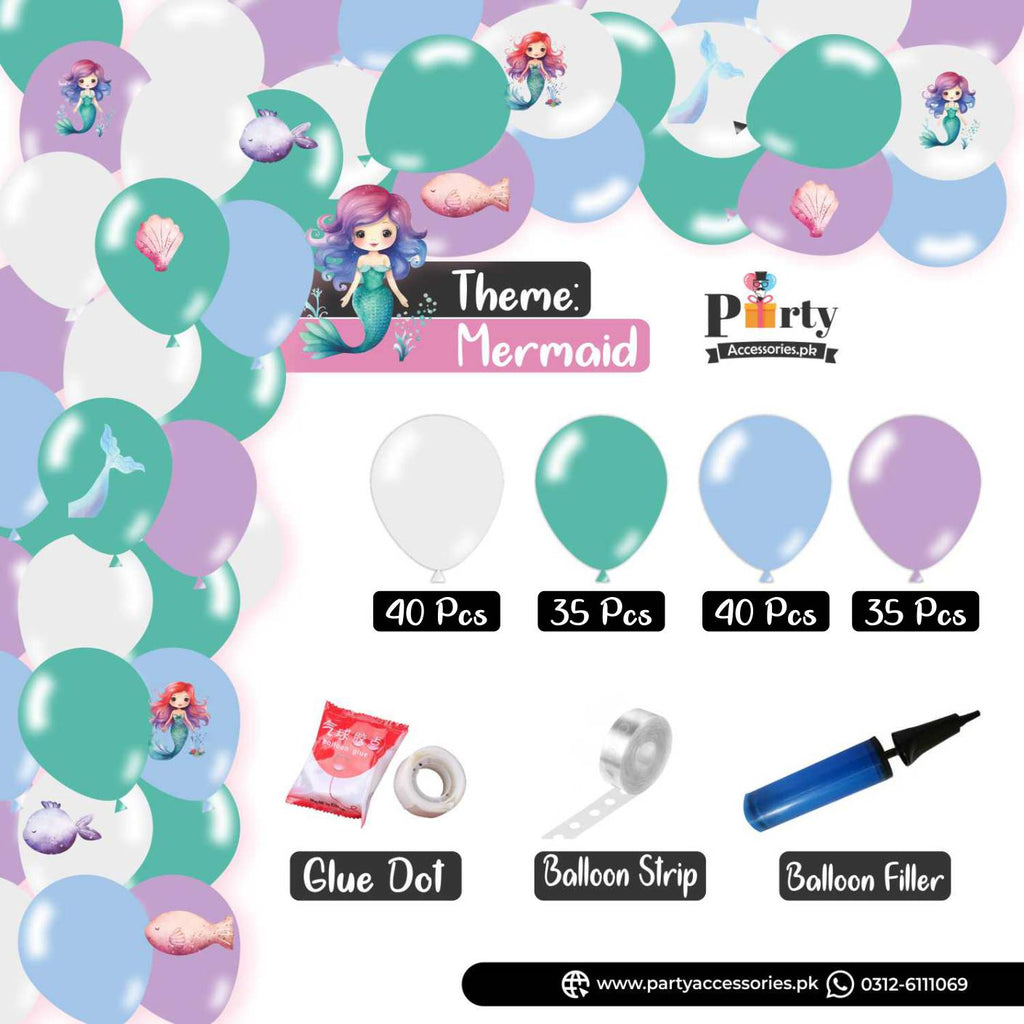 Mermaid Colors Theme Balloon Arch Set Garland Kit 150 Balloons with Stickers