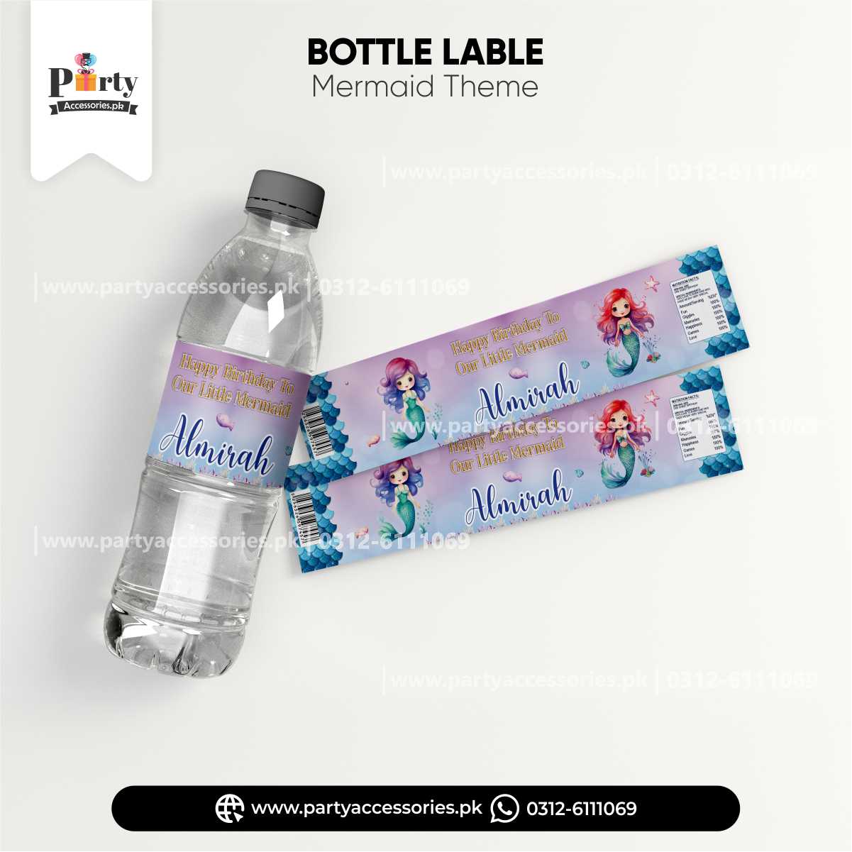 Mermaid Theme Customized Bottle Labels for Birthday Party Drink Decoration
