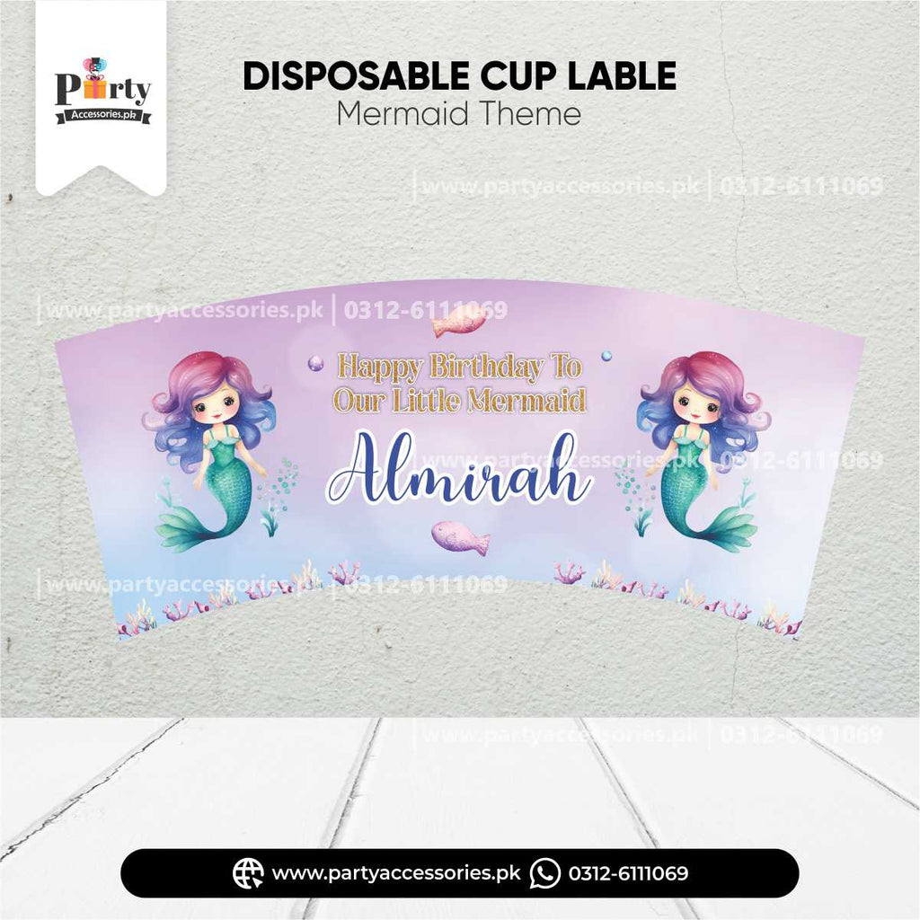 Mermaid Theme Disposable Cups Labels for Birthday Decorations