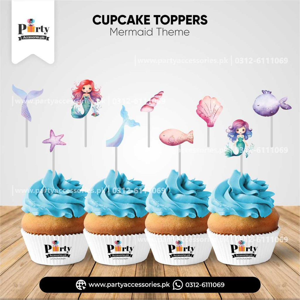 Mermaid Theme Cupcake Toppers for Birthday Party Table Decorations