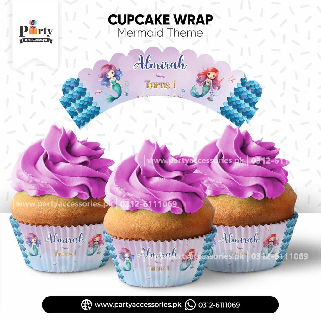 Mermaid Theme Customized Cupcake Wraps for Birthday Party Decoration