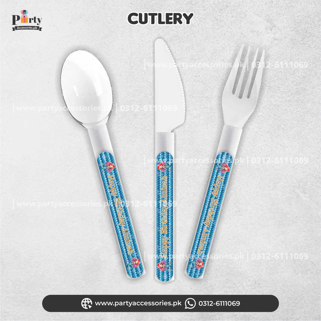 Mermaid Theme Customized Disposable Cutlery for Party Table Decoration (Pack of 12)
