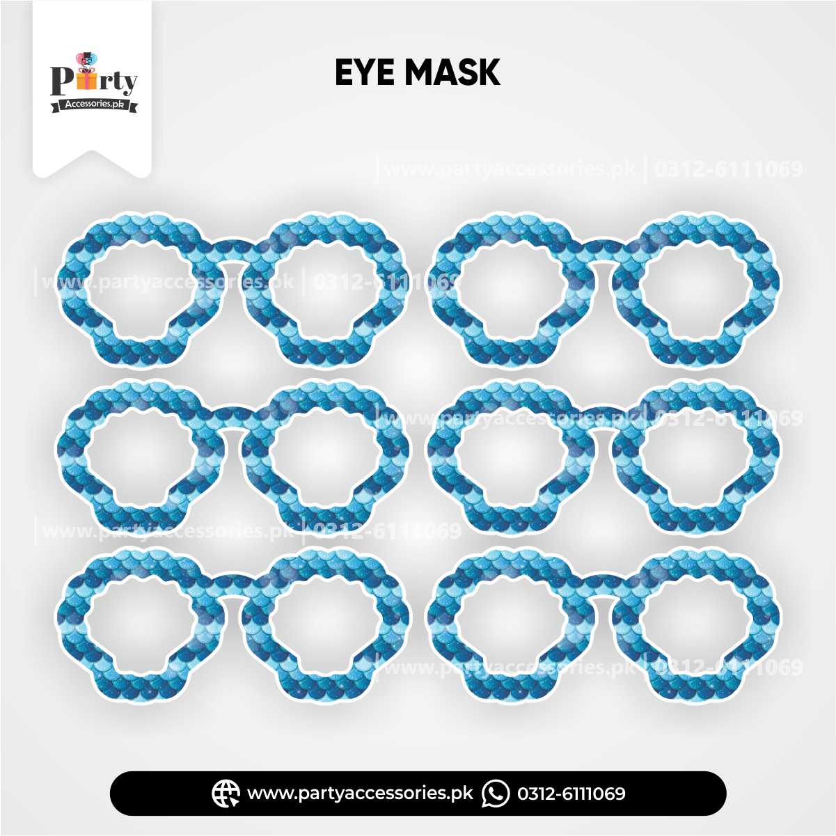 Mermaid Theme Kid's Party Eye Masks for Birthday Party Celebration (Pack of 6)