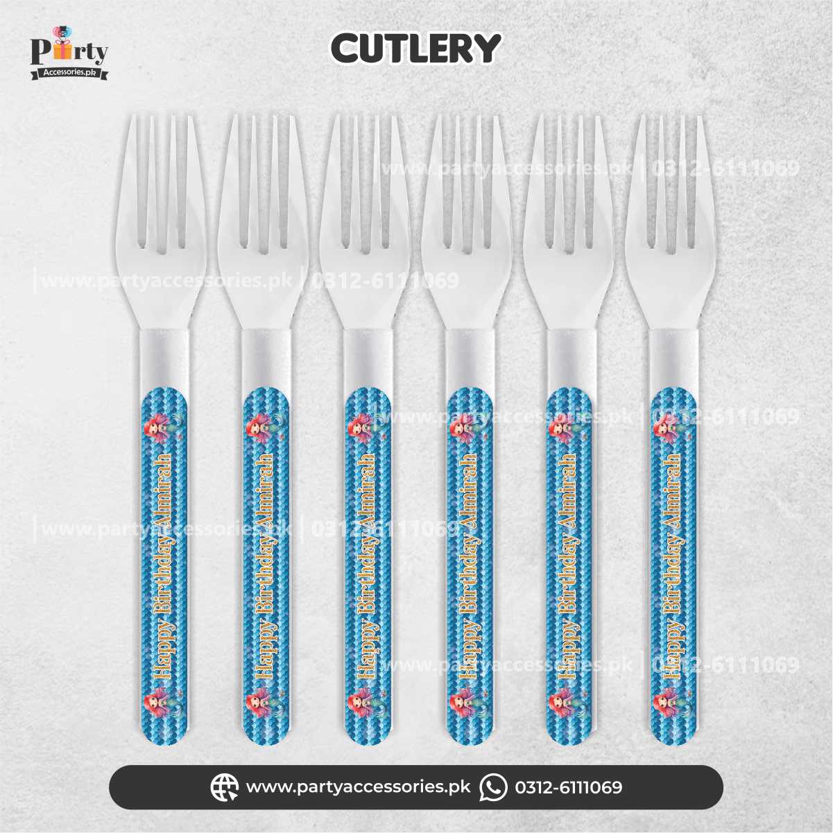 Mermaid theme customized disposable forks