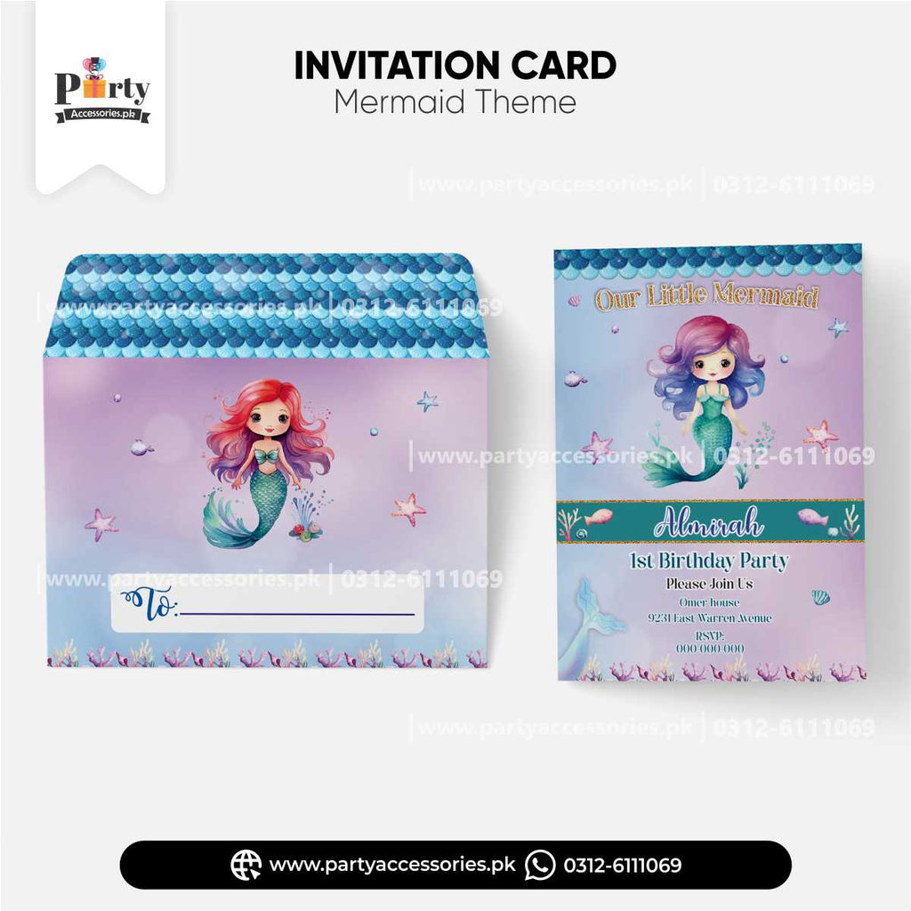 Mermaid Theme Customized Invitation Cards Birthday Party Invitations