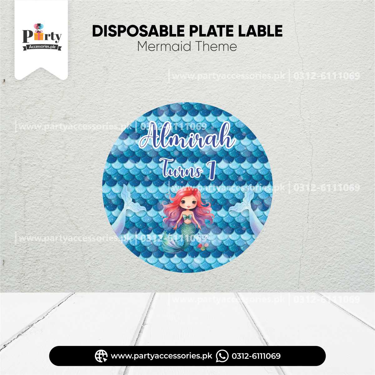 Mermaid Theme Disposable Plates Labels for Decorations