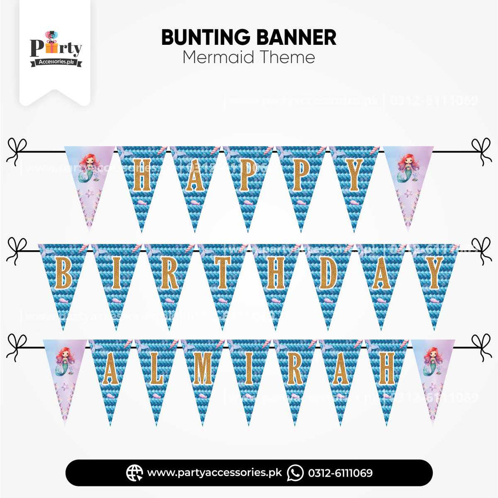 Mermaid Theme Customized V-Shaped Bunting Banner for Birthday Wall Decoration