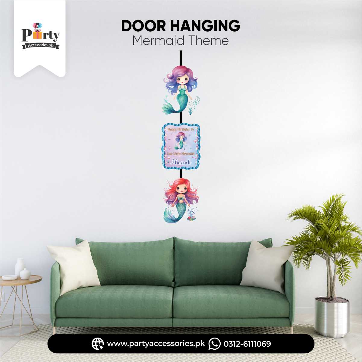 Mermaid Theme Decorations | Customized Birthday Wall Hanging