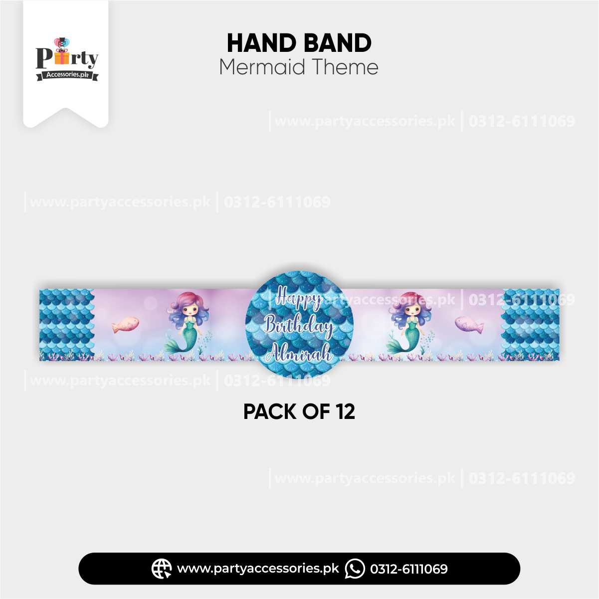 Customized Hand / Wrist Band for Birthday Party Celebrations in Mermaid Theme 