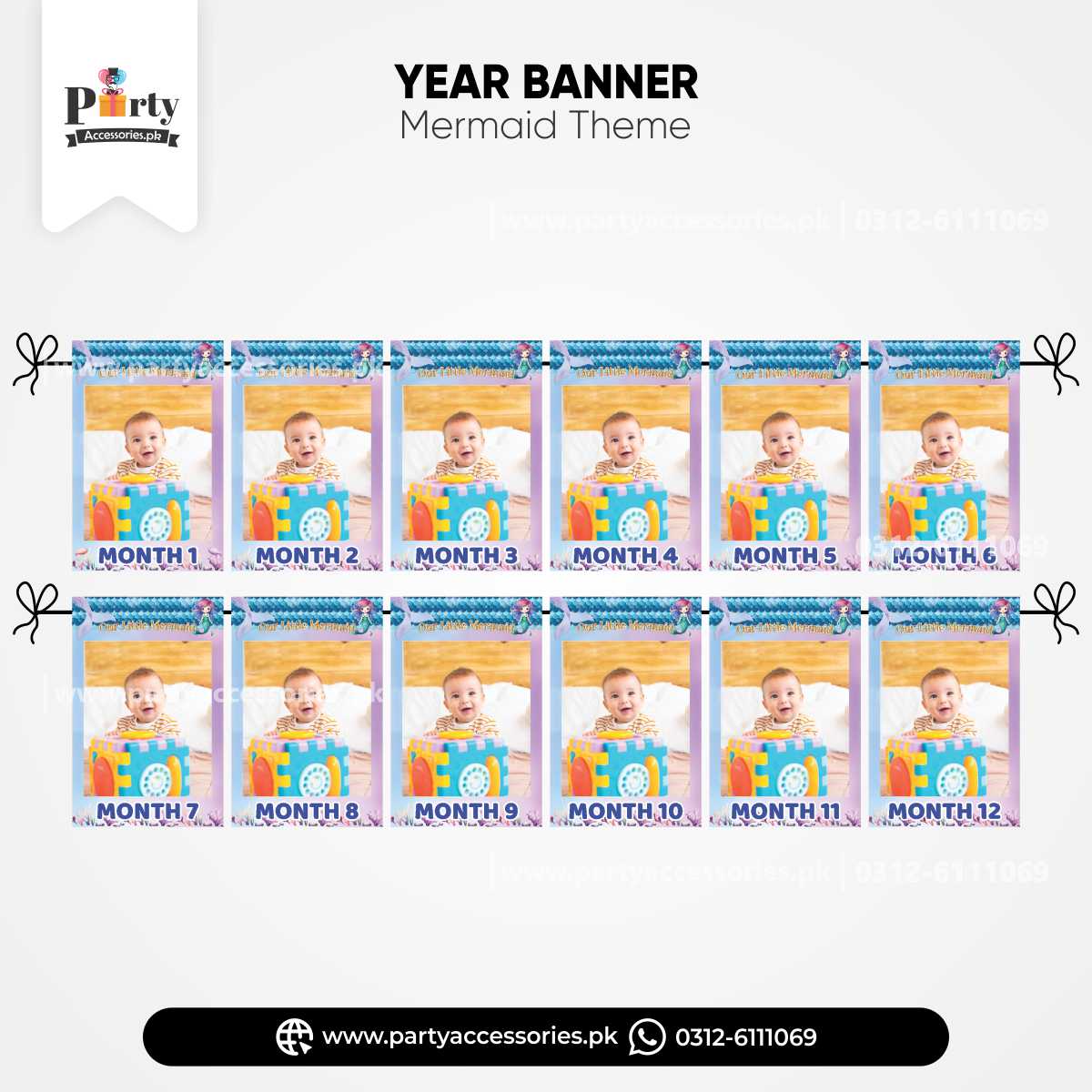 Mermaid Theme Customized Month Wise Year Picture Banner for Wall Decoration