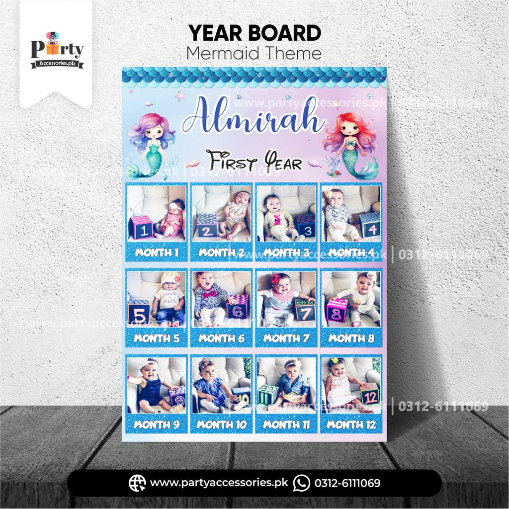 Mermaid Theme Customized Month Wise Year Picture Board for Birthday Decoration