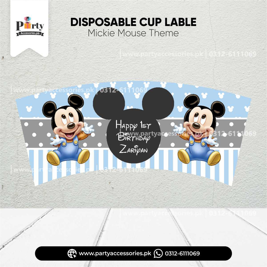 Mickey Mouse Theme Cups Custom Labels for Birthday Party Drink Decoration