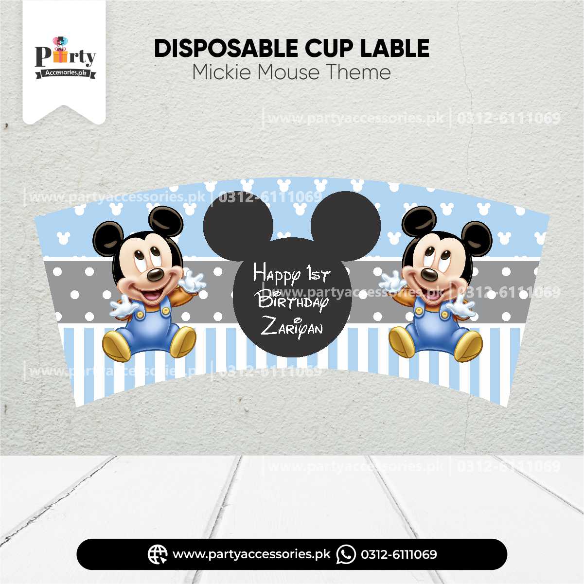 Mickey Mouse Theme Cups Custom Labels for Birthday Party Drink Decoration