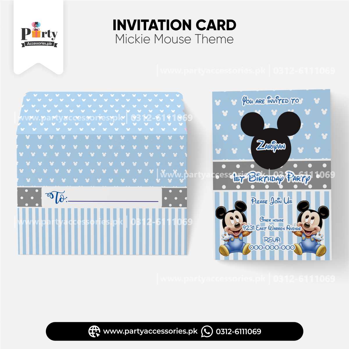 Mickey Mouse Theme Customized Party Invitation Cards
