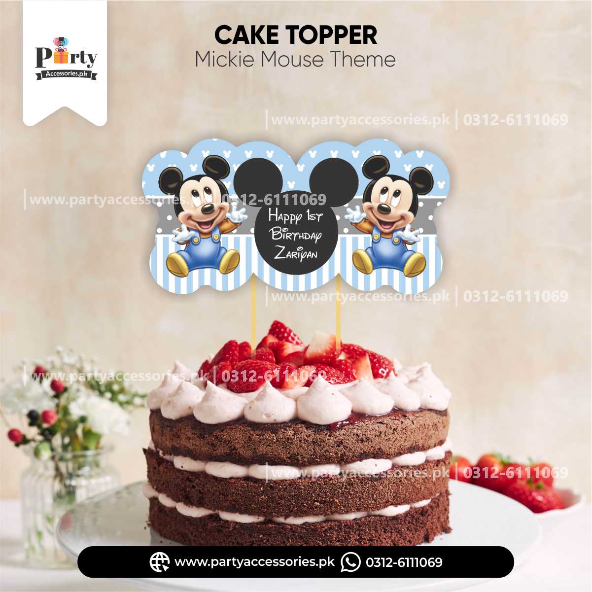 Glitter Mouse "Onederful" First Birthday Cake Topper - Mickey Theme Boy Party Decor