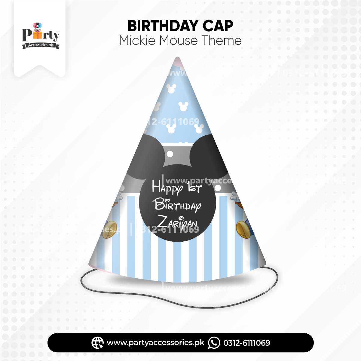 Mickey Mouse Theme Customized Cone Caps for Birthday Party Celebration