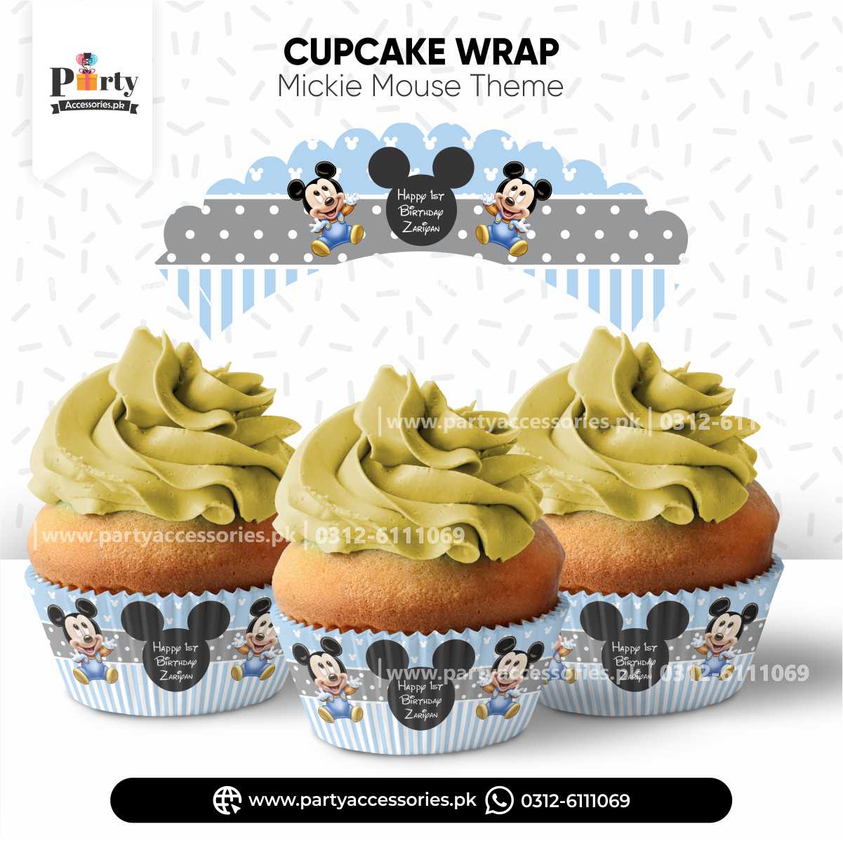 Mickey Mouse Theme Customized Cupcake Wraps for Birthday Party Decoration 