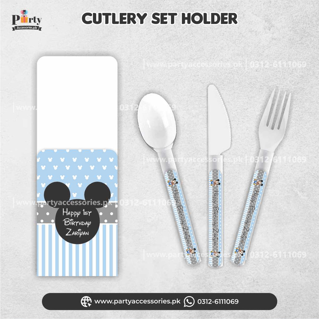 Mickey Mouse Theme Disposable Cutlery Set with Custom Holders for  Decoration (Pack of 6)