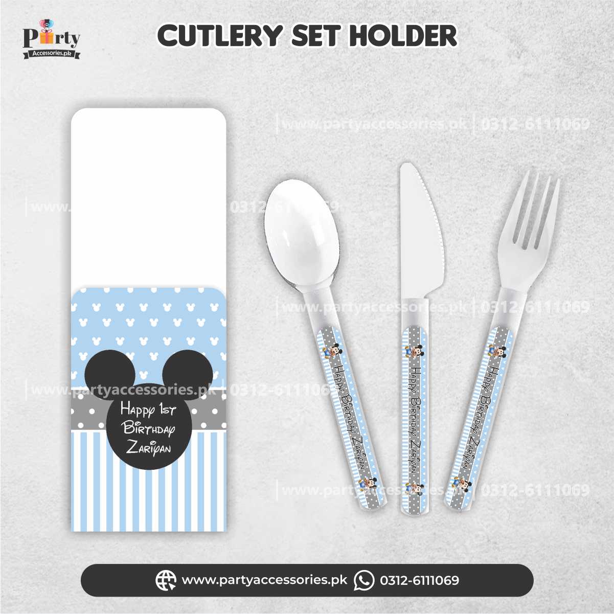 Mickey Mouse Theme Disposable Cutlery Set with Custom Holders for  Decoration (Pack of 6)