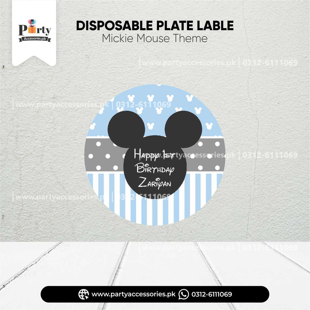 Mickey Mouse Theme Disposable Plates with Custom Labels for Birthday Decoration