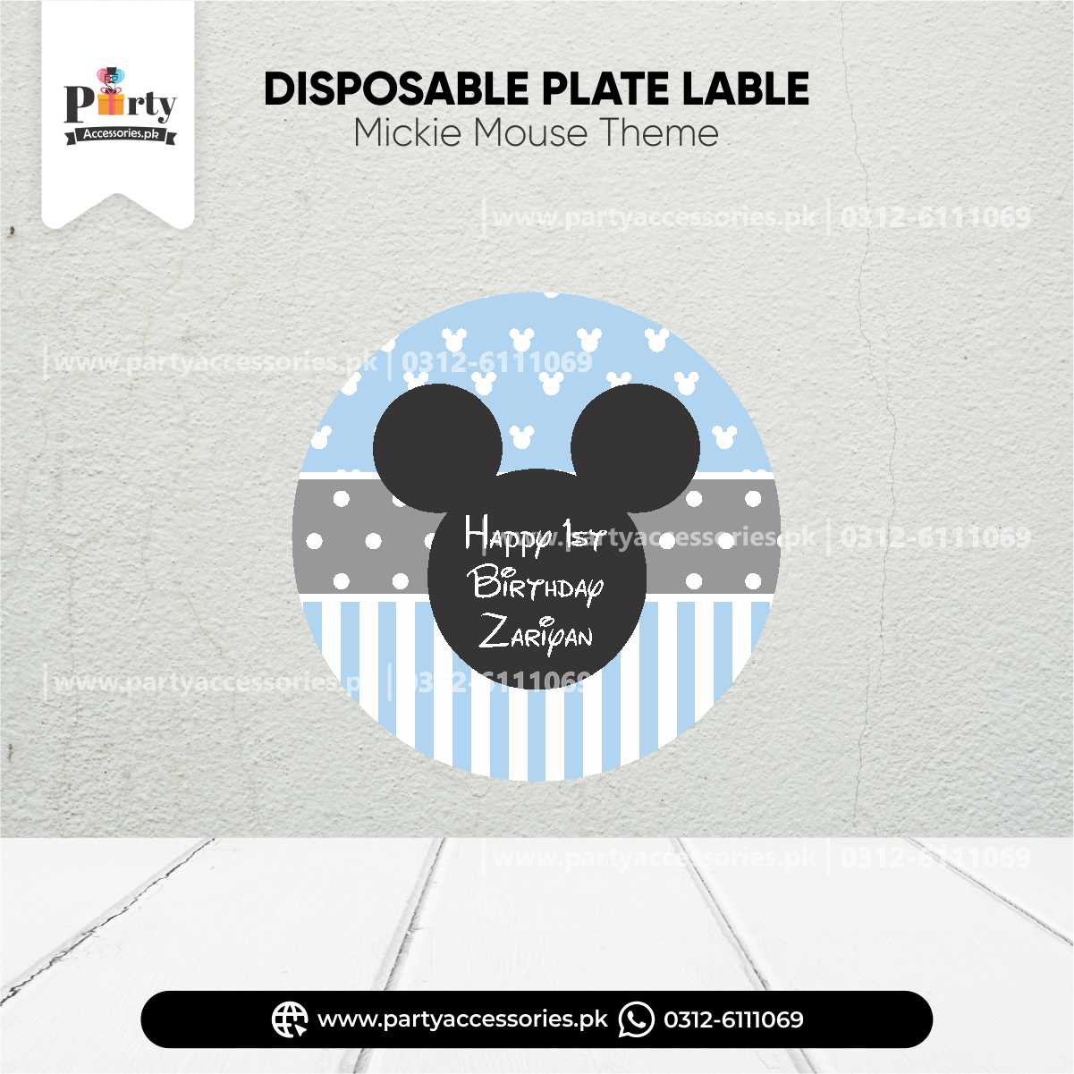 Mickey Mouse Theme Disposable Plates with Custom Labels for Birthday Decoration