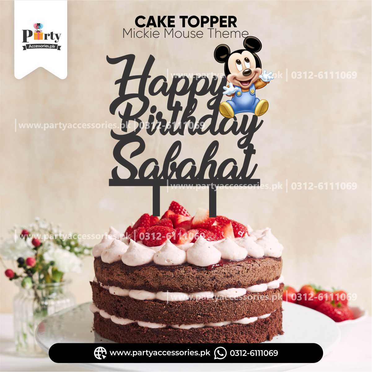 Mickey Mouse Theme Customized Wooden Cake Topper for Cake Decoration