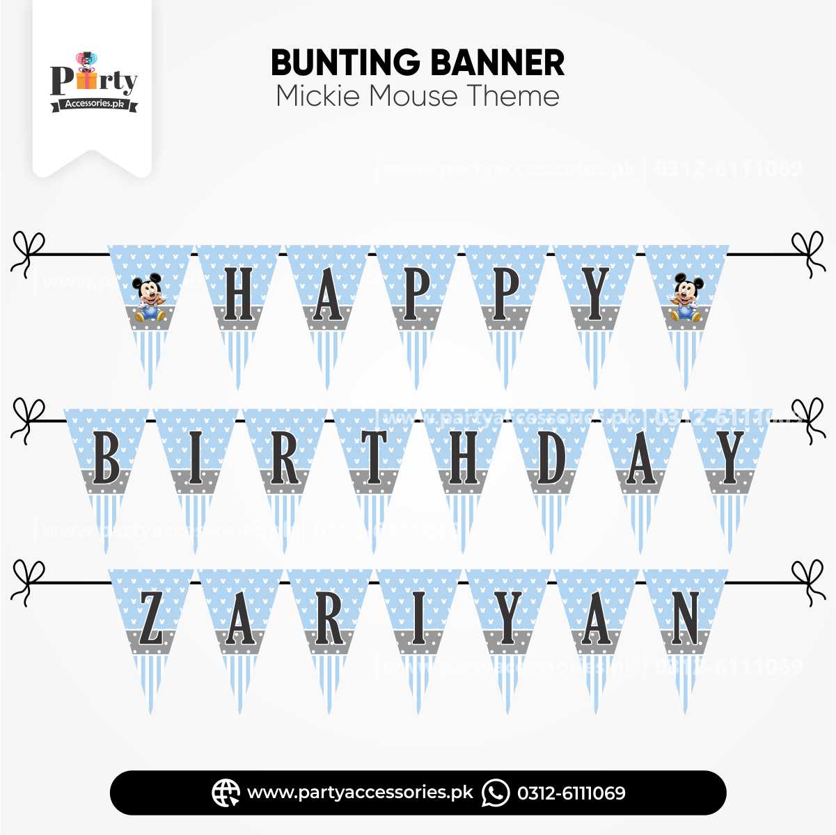 Mickey mouse theme Happy birthay bunting banner for wall decoraion 