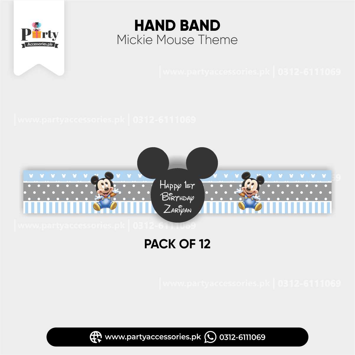 Customized Hand / Wrist Band for Birthday Party Celebrations in Mickey Mouse Theme 