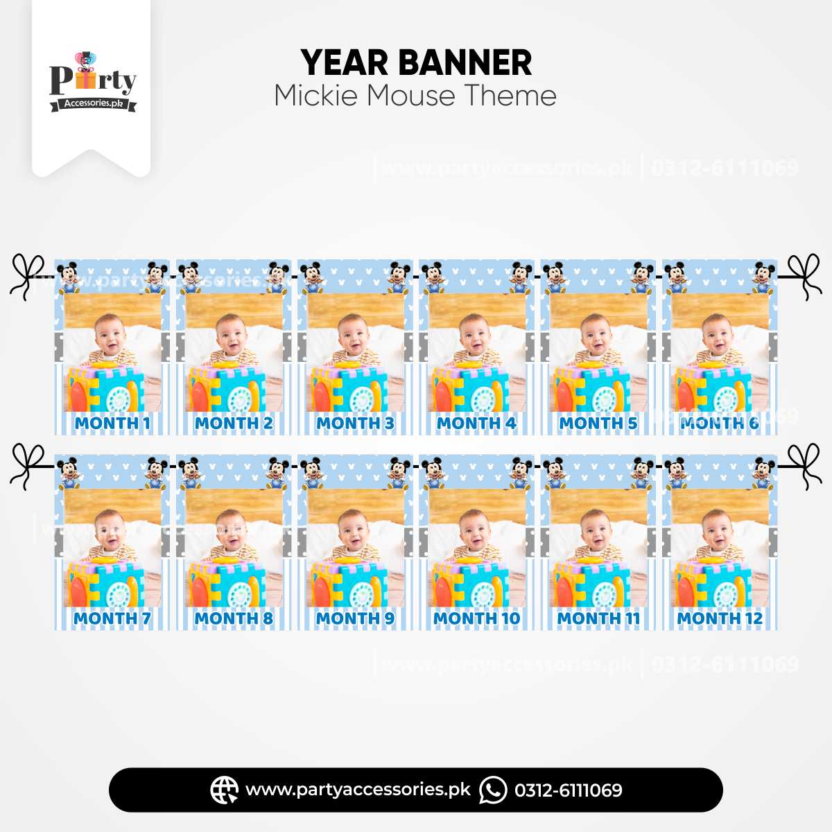 Mickey Mouse Theme Customized Month Wise Year Picture Banner for Birthday Decoration