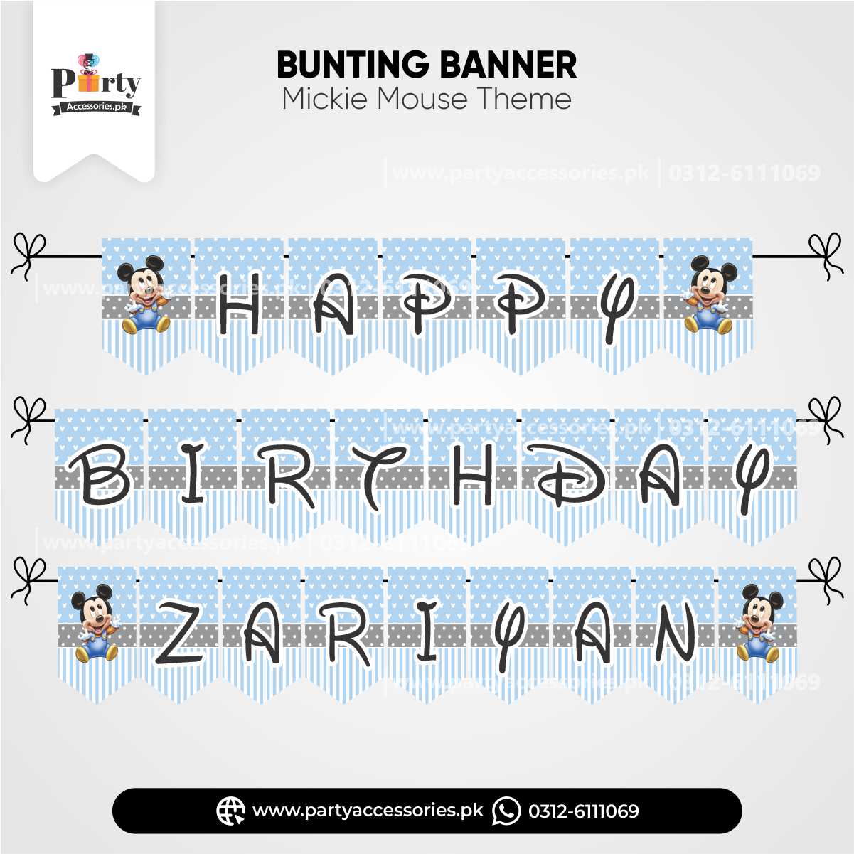 Mickie Mouse Theme Customized Name Birthday Bunting Banner for Wall Decoration 