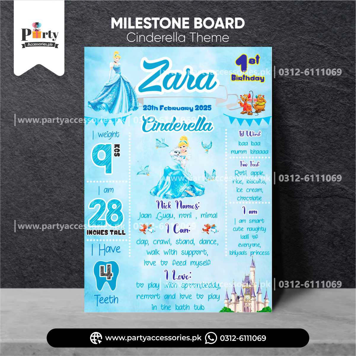 Cinderella Theme Customized Birthday Fact Board / Milestone Board