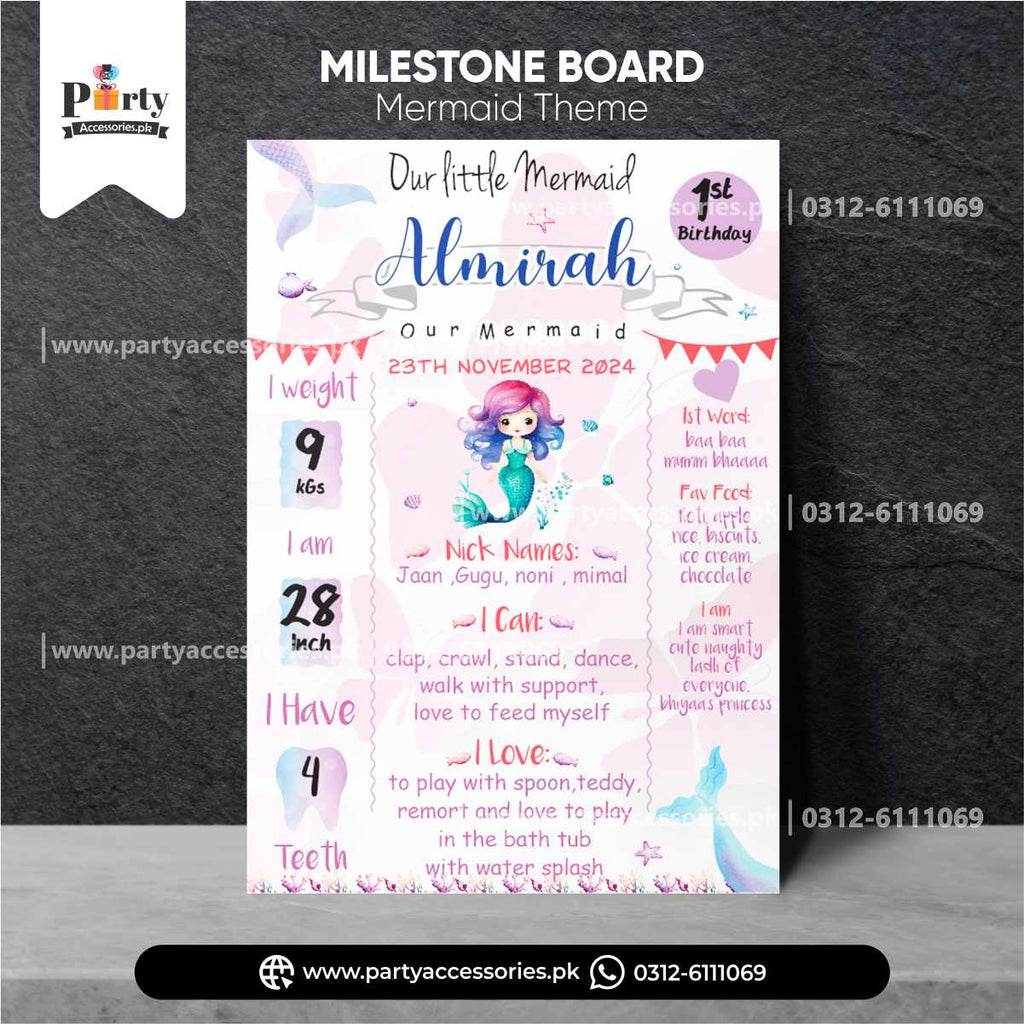 Mermaid Theme Customized Birthday Fact Board / Milestone Board for Wall Decoration