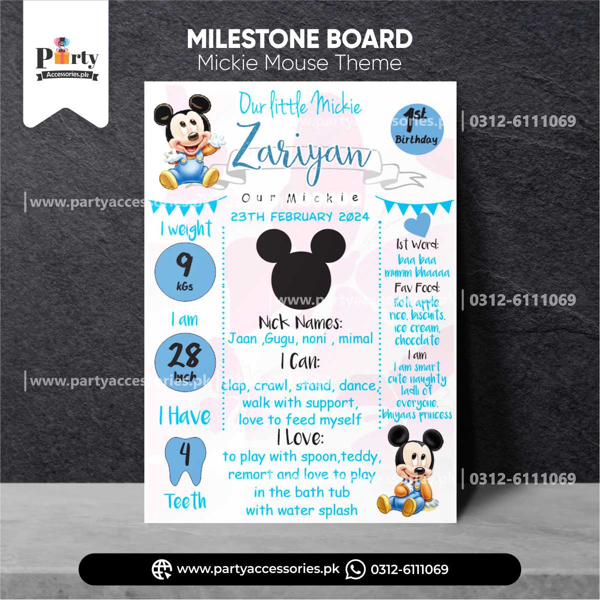 Mickey Mouse Theme Customized Birthday Fact Board / Milestone Board